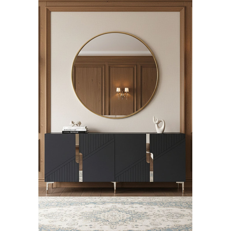 Console, H 29,5 po x l 49,21 po x P 12,6 po, Noir / argenté