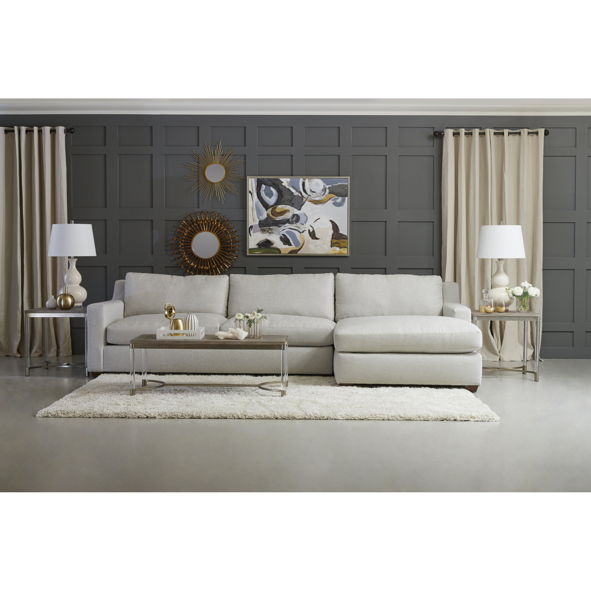 Rhodes 2 - Piece Upholstered Sectional, Right Hand Facing, Drusky Ivory Sustain® Basketweave
