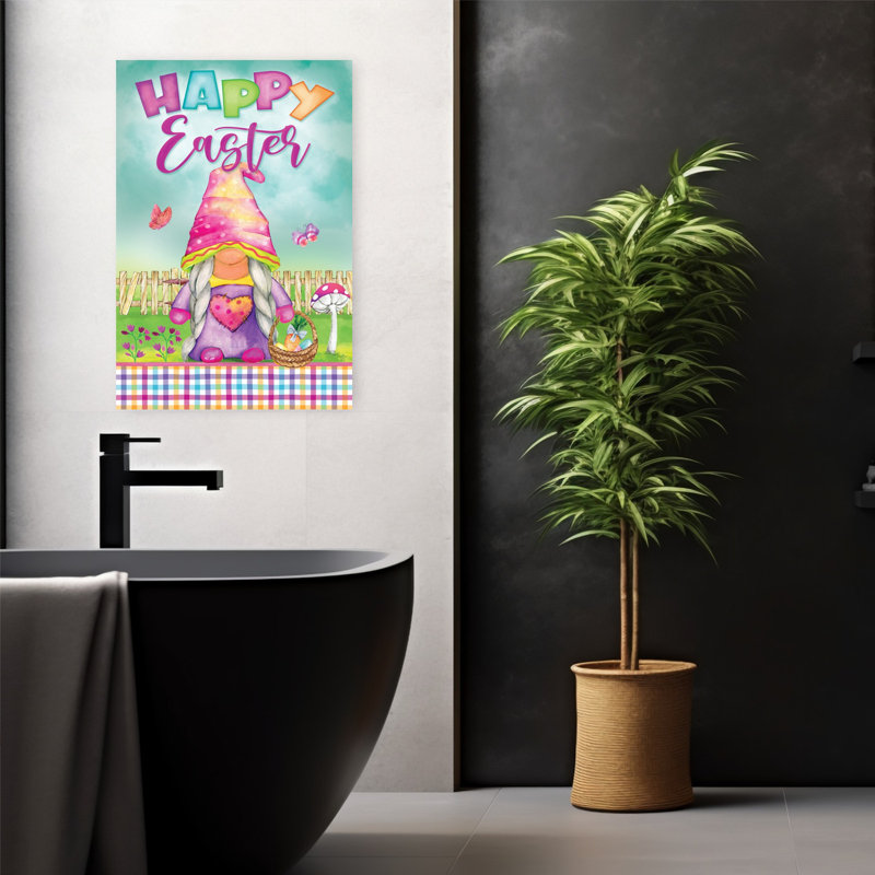 Art de printemps contemporain abstrait fantaisiste gnome de Pâques, H 24 po x l 16 po