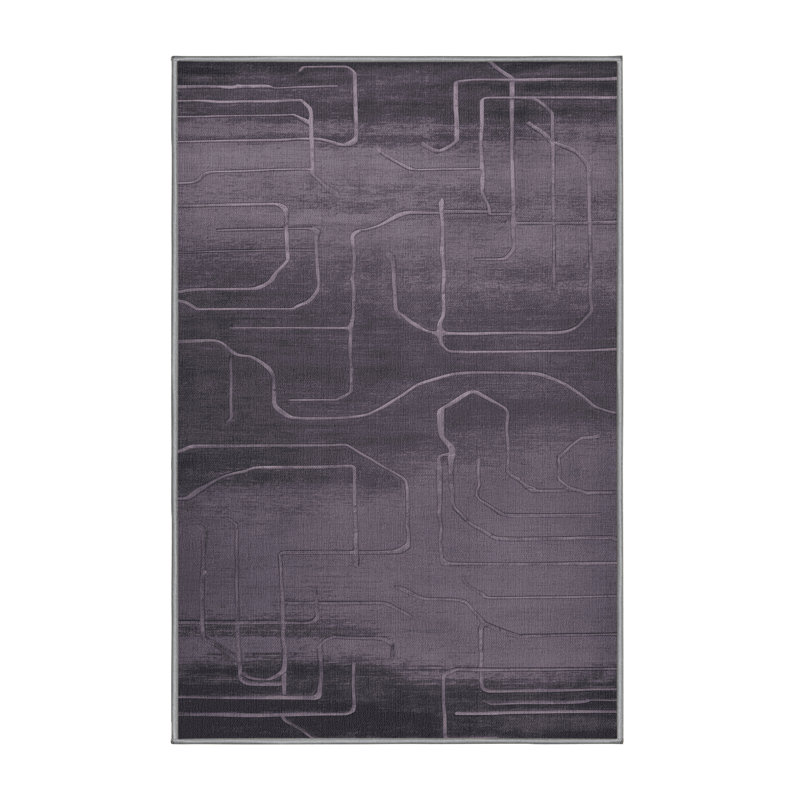 Machine Washable Abstract Purple Area Rug, Runner 2' x 4'