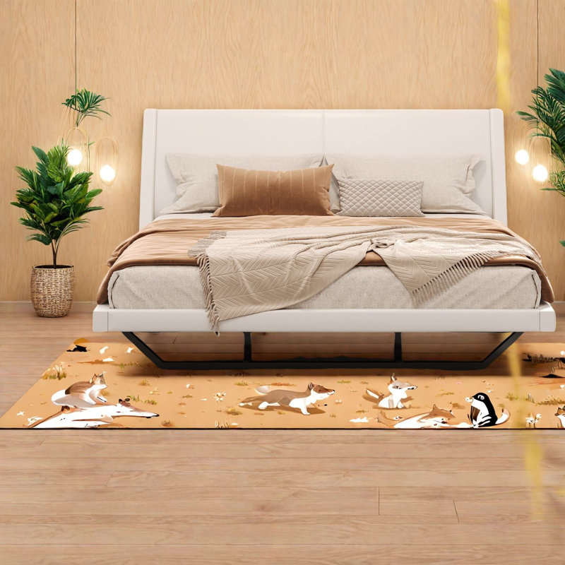 Lits modernes en cuir PU avec un design incurvé unique, sans sommier, blanc