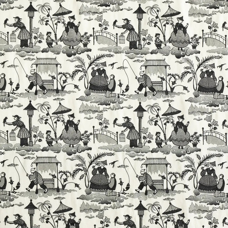 Bassano Embroidered Toile Fabric, Black
