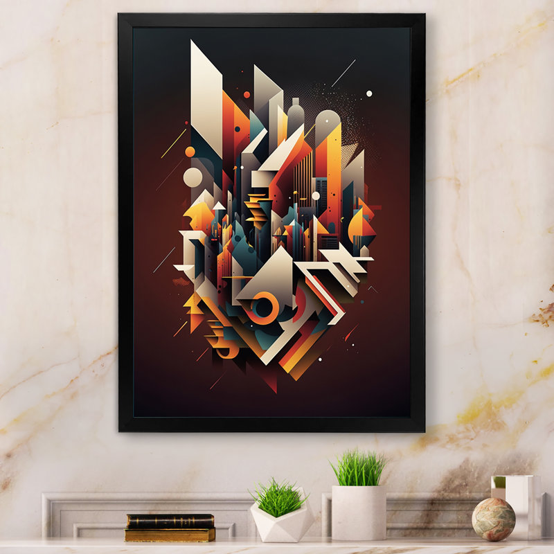 «Geometric Graffiti I», art mural abstrait sur toile, Impression noire sur toile encadrée, L 12 po x H 20 po