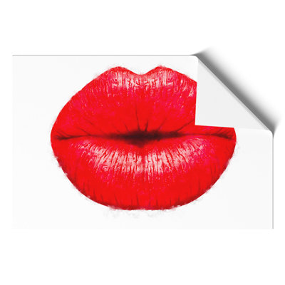 Red Lips Kiss Painting - Frameless Print