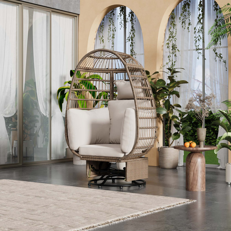 Chaise pivotante d'extérieur avec coussins, Naturel, Beige