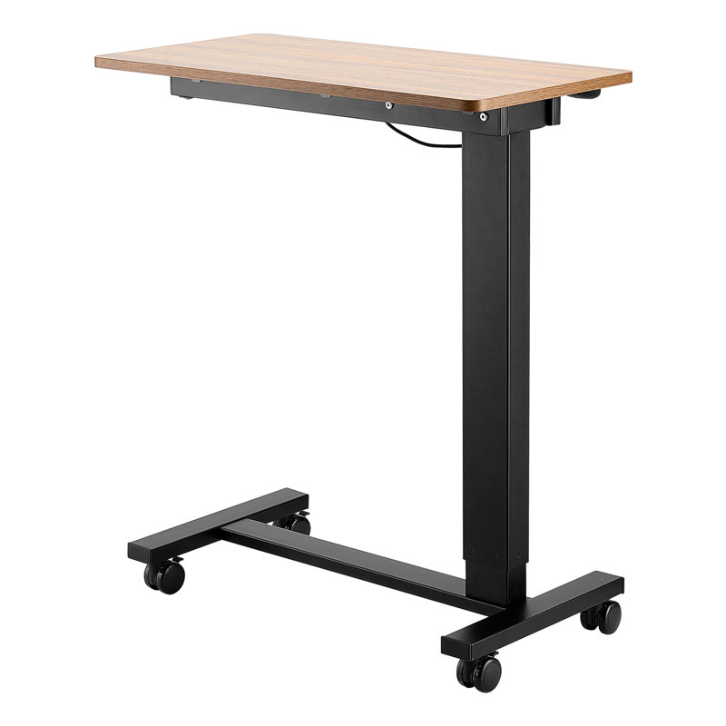 Table avec 4 roues et bouton de mise à niveau de levage électrique, table d'appoint de lit mobile, bureau roulant à hauteur réglable pour ordinateur portable dans un bureau à domicile, bois noir, réglable de 29,9 à 46,6 po, plateau de table inclinable 0