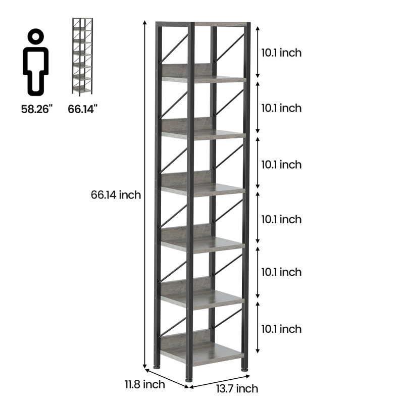 30 cm W Bookcase, 180 cm H x 30 cm W x 30 cm D x, Gray