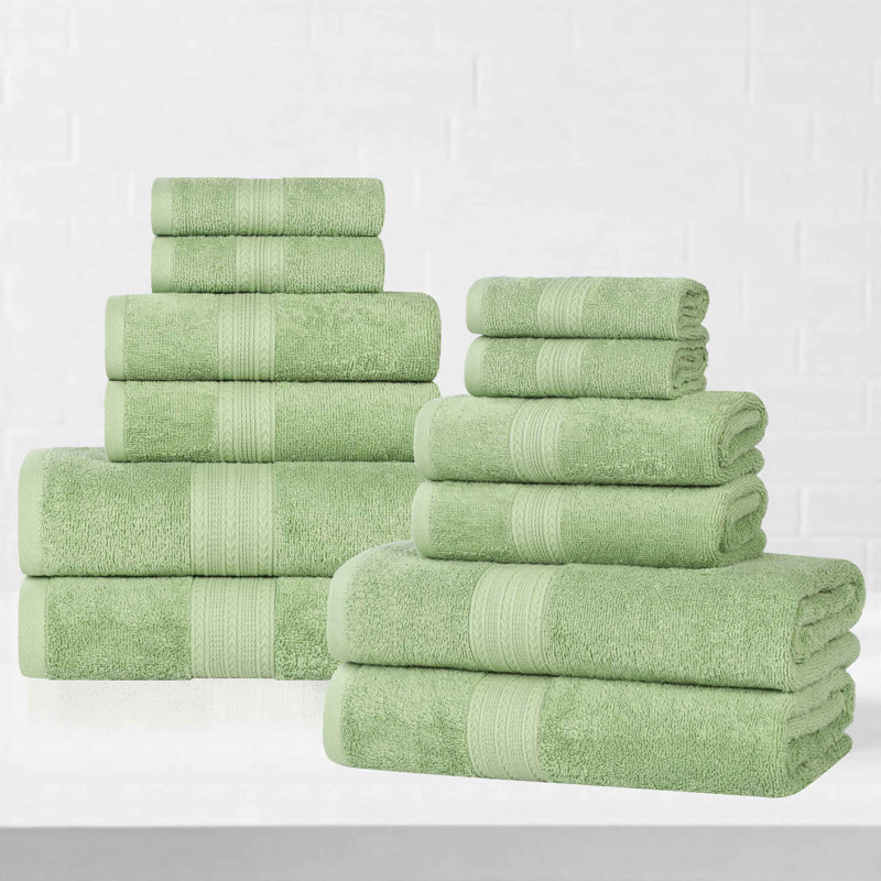 Hannu Eco-Friendly Sustainable Cotton 12 Piece Assorted Bathroom Towel Set, Terrace Green