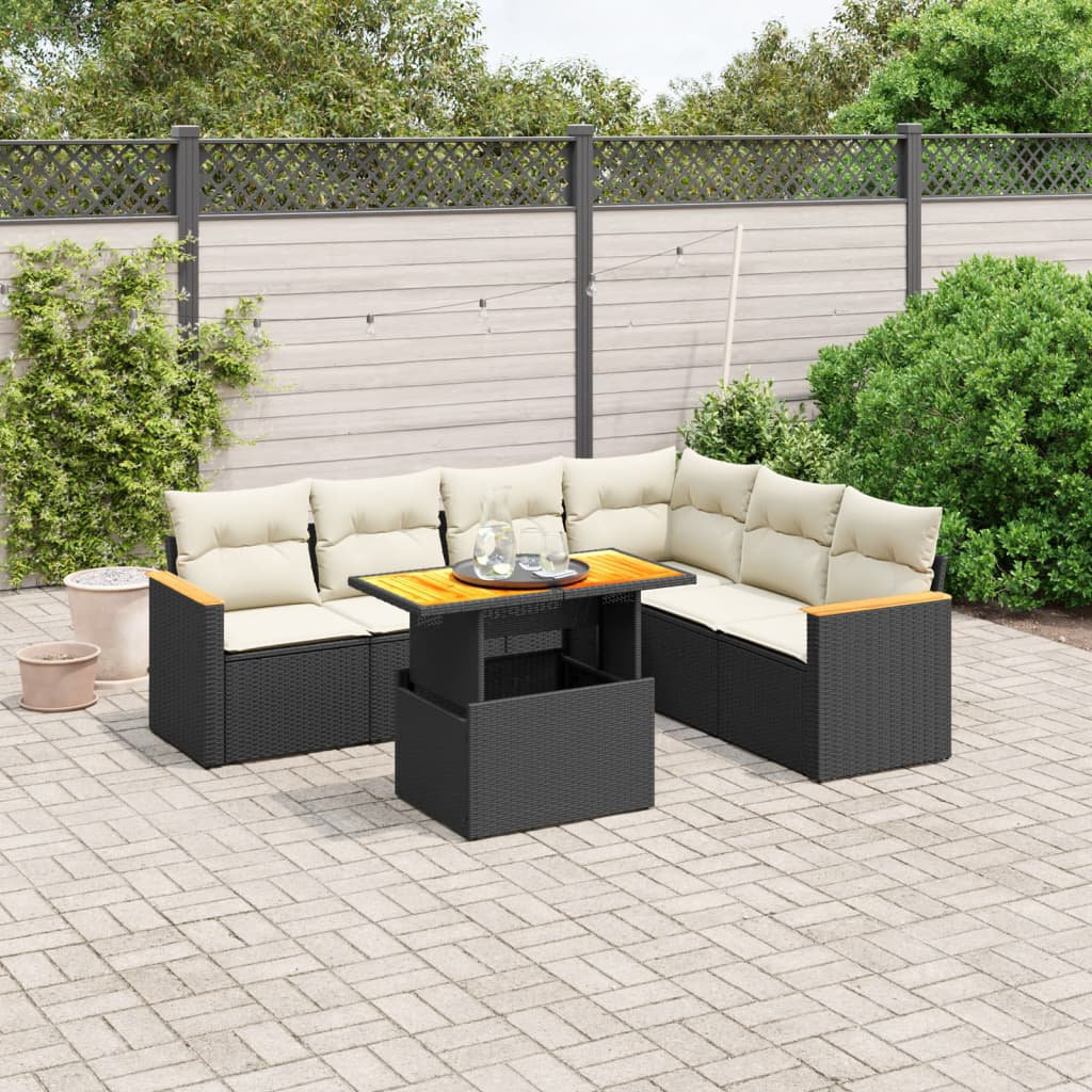 Vidaxl 7-Tlg. Garten-Sofagarnitur Mit Kissen Schwarz Poly Rattan