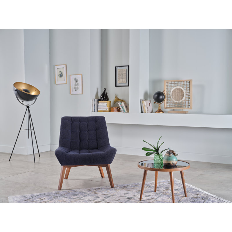 Revere 31.5'' Wide Tufted Side Chair, Blue Polyester Blend