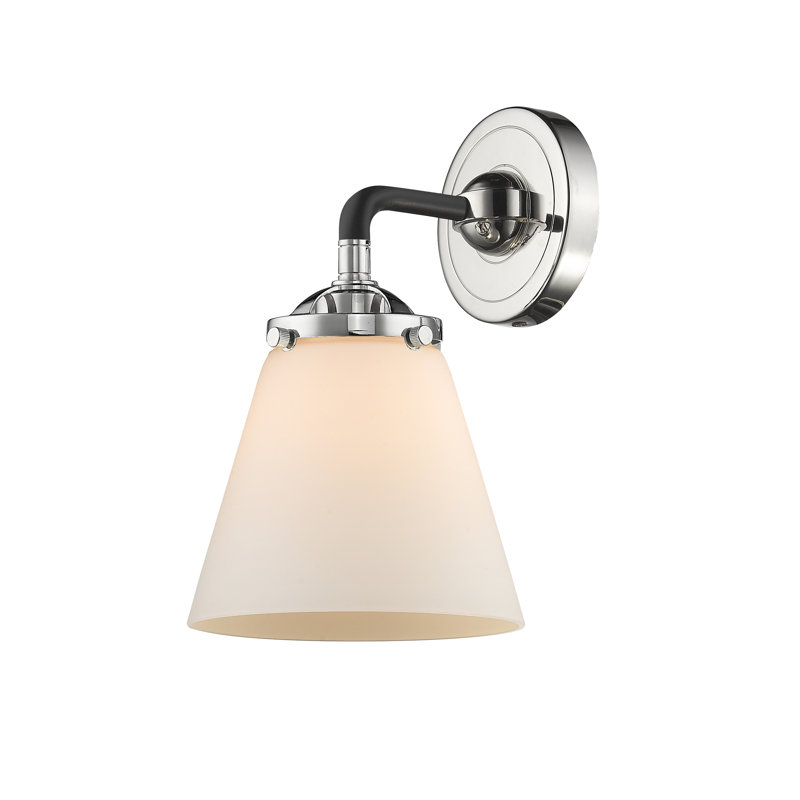 Applique murale à bras 1 lumière Karen, Boîtier blanc mat, Ampoule DEL 6 watts Vinage, Noir / nickel poli