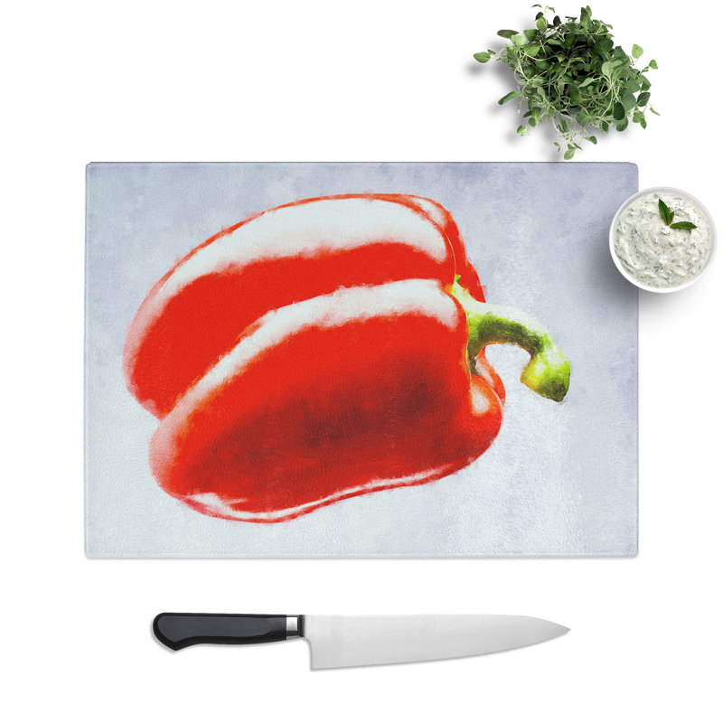 Tempered Glass Lone Red Bell Pepper Chopping Board, 20 cm x 28.5 cm