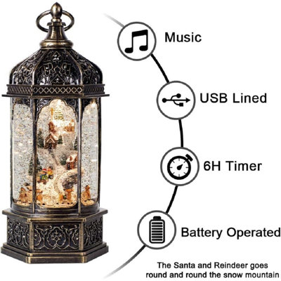12.75'' Rotating Scene Musical Christmas Snow Globe Light Lantern- Snow Mountain Town