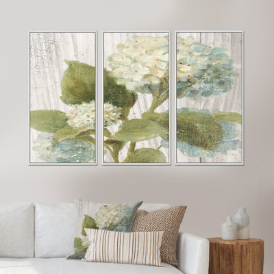 «Goauche Green Flower II - Cabin & Lodge», ensemble de 3 toiles d'art encadrées