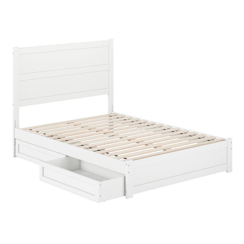 Lit plateforme avec tiroirs de rangement en bois Aveline, Blanc, Lit double