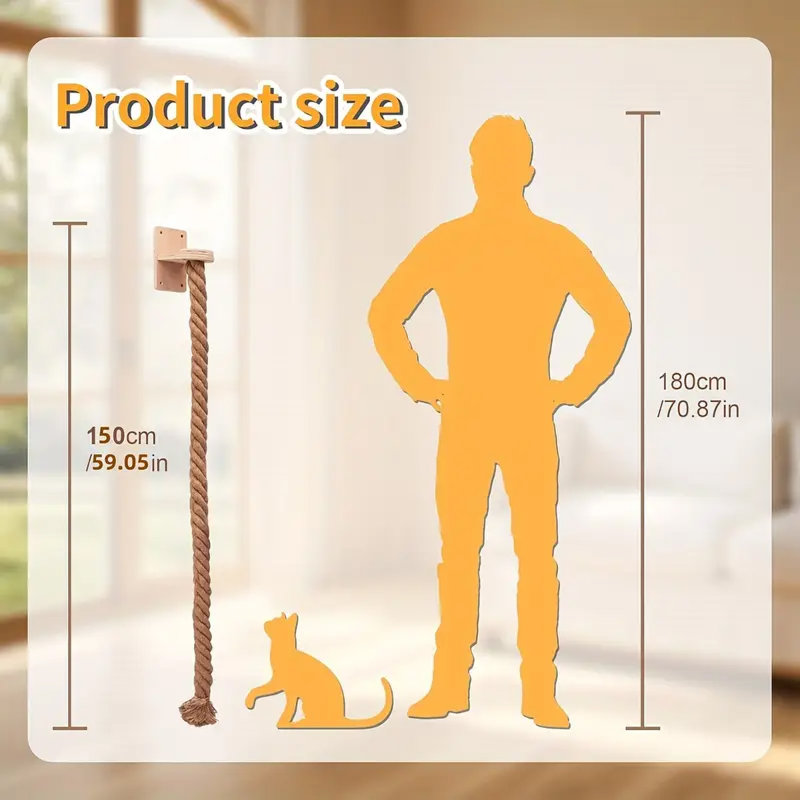 Corde d'escalade pour chat avec tablette murale en bois