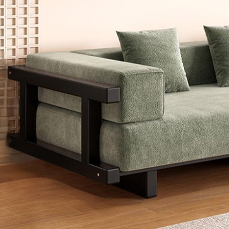 Nordic modern simple fabric sofa, Light Green Chenille, Black