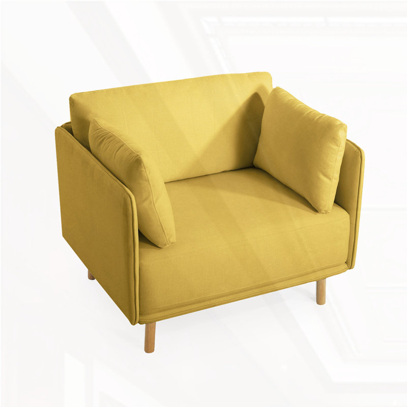 Chaise d'appoint rembourrée moderne de 39 po avec coussins moelleux, Jaune