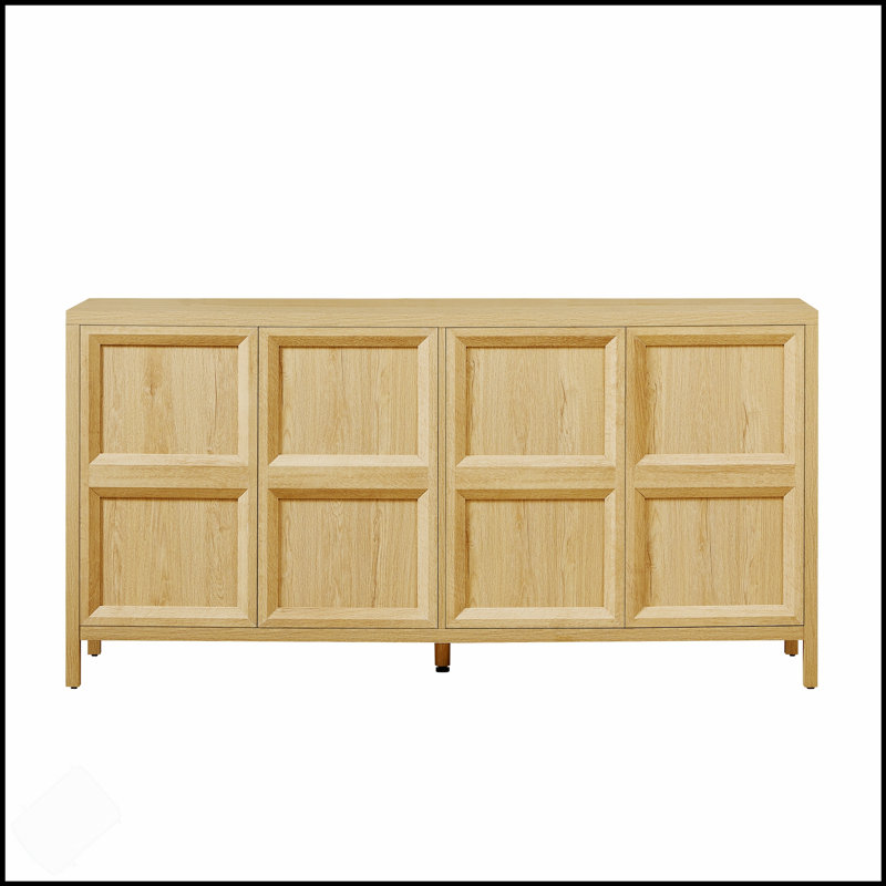 Modern 67'' Sideboard Storage Cabinet With Tip-On Opening, Soft-Close Hinges, And Tilt-Proof Wall Mount For Bedroom, Oak