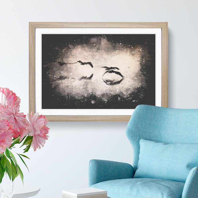 A Flock Of Pelicans Paint Splash - Picture Frame Graphic Art, 33cm H x 45cm W x 2cm D, Oak Framed