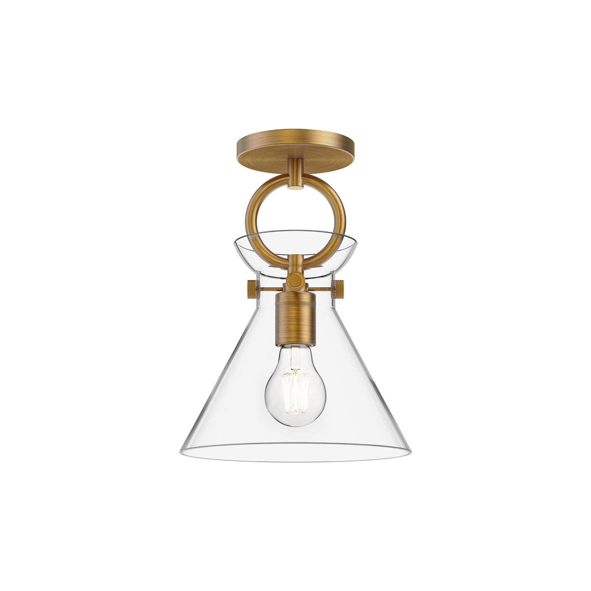 Tiney Single Light Glass Semi Flush Mount, Aged Gold, Clear