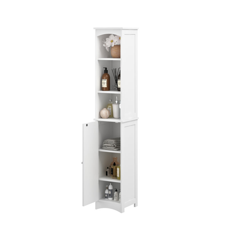 Tall Bathroom Storage Cabinet with Adjustable Shelves,Slim 1 Doors Freestanding Cabinet with Anti-Tip, Open compartments, for Home, Small Spaces, Bathroom
