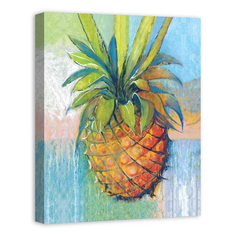 «Tropical Pineapple», reproduction de peinture acrylique sur toile tendue, H 10 po x l 8 po, Toile tendue