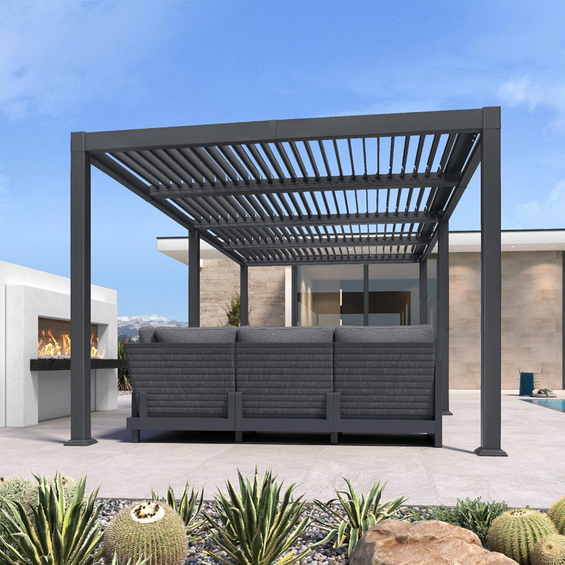 Pergola d'extérieur en aluminium mauve l 20 pi x P 10 po avec toit ajustable, H 92,58 po x l 240 po x P 120 po