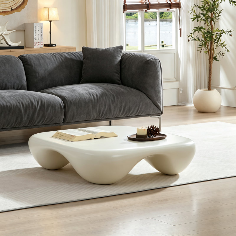 Table basse moderne en faux travertin texturé pour le salon / bureau, Blanc