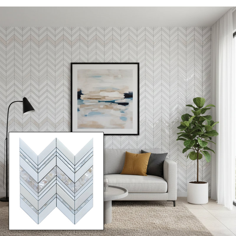 Seashell Herringbone Mosaic Wall Tile
