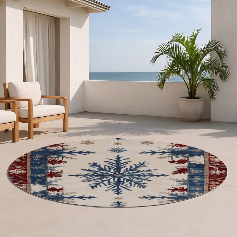 Tapis beige français d'intérieur et d'extérieur, Rond 5 pi