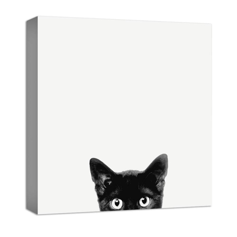 Chat noir sur toile, H 12 po x l 12 po x P 1,5 po