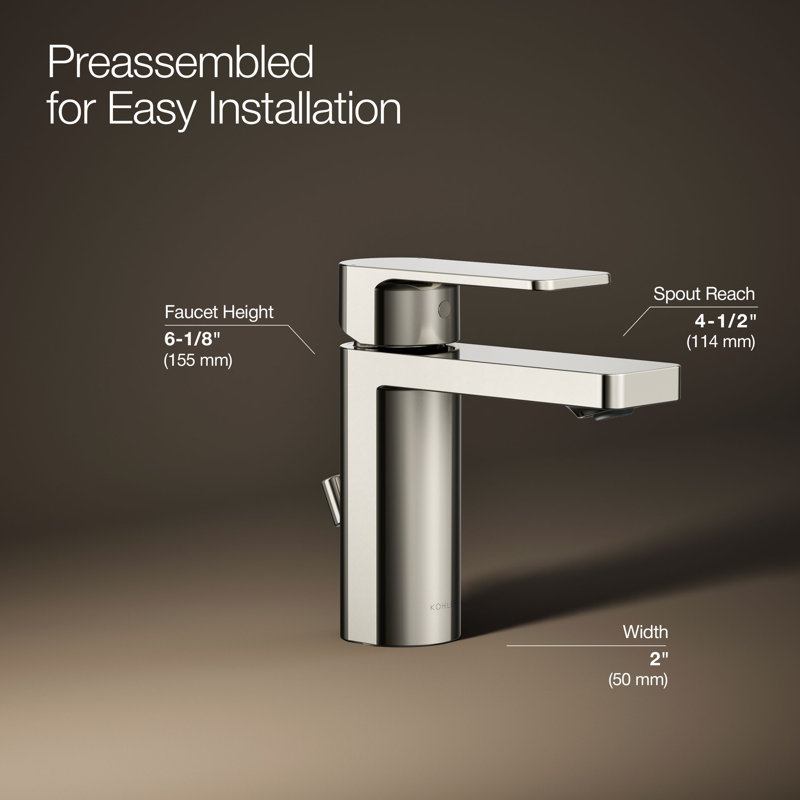 Parallel Single Hole Bathroom Faucet with Drain Assembly, Polished Nickel