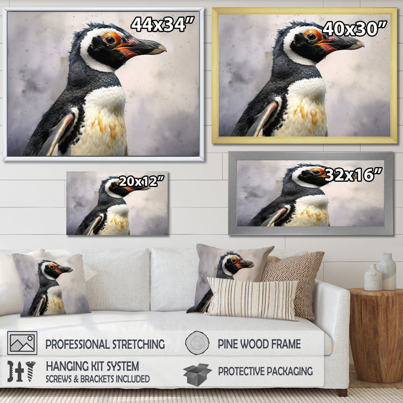 «Graceful Penguins I», reproduction sur toile, H 30 po x l 40 po x P 1,5 po, Cadre flottant noir