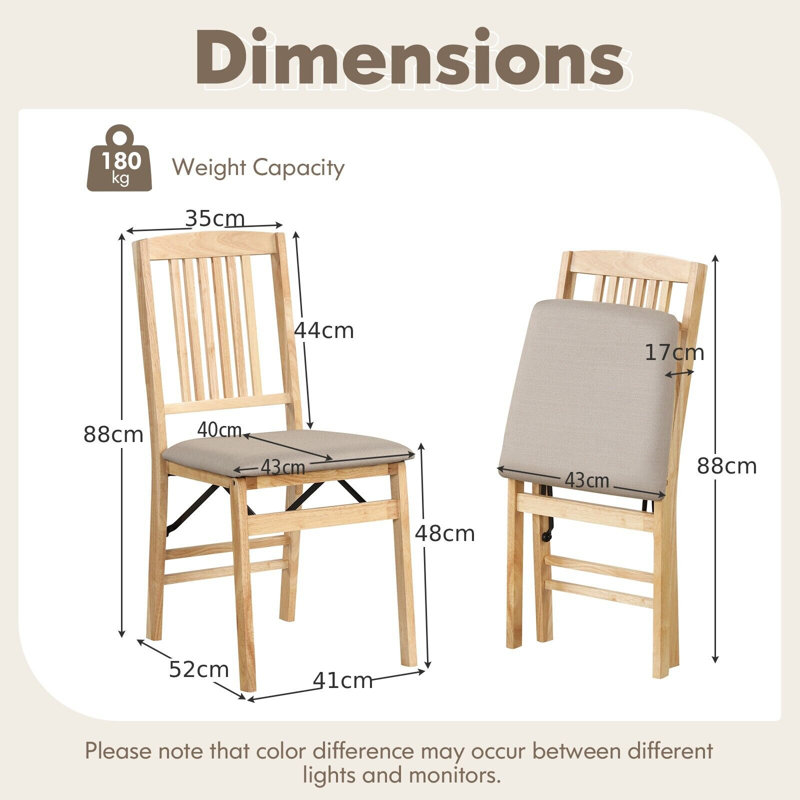 Folding Chair, Beige, Natural Wood, Beige