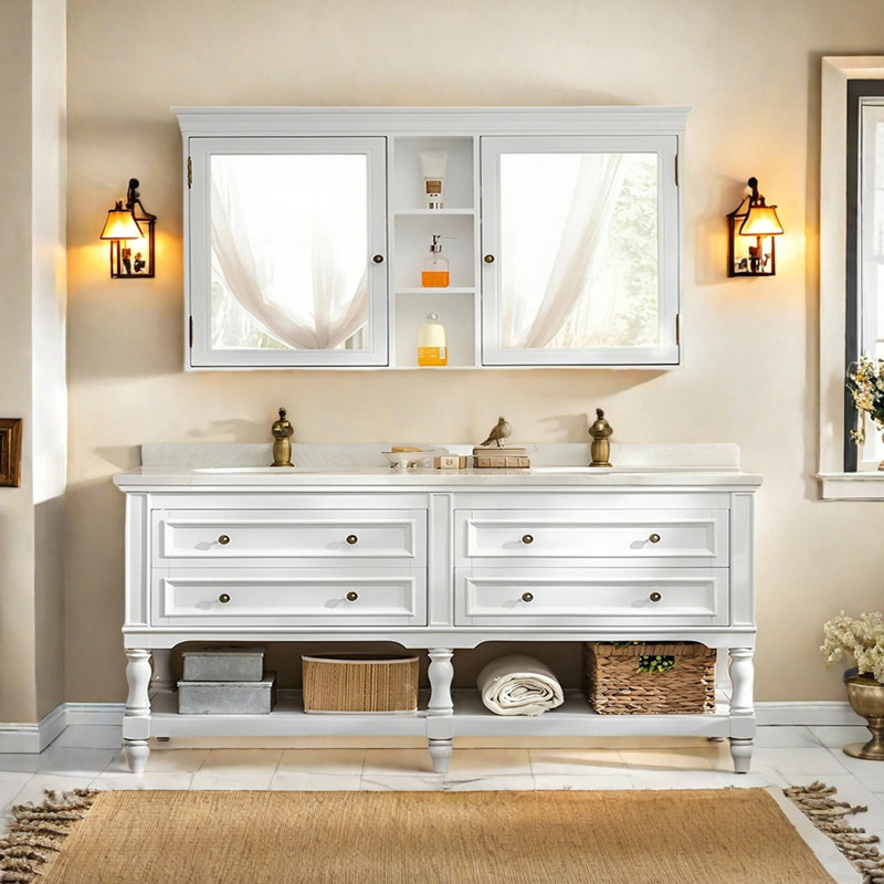 Armoire de salle de bain multifonctionnelle de style américain, Blanc