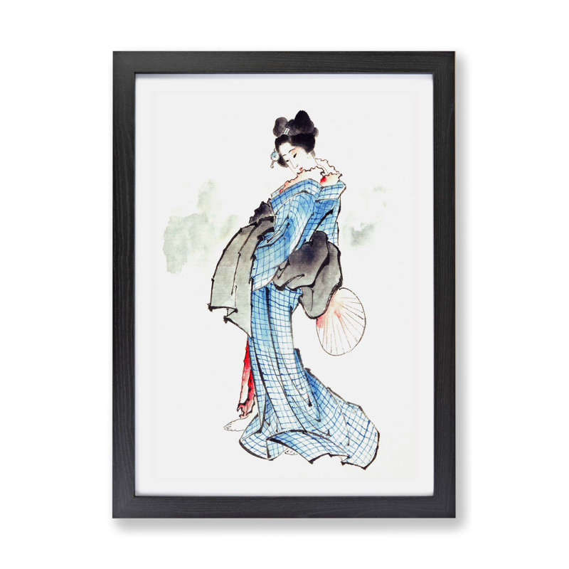 Beautiful Geisha - Framed Print, 24cm H x 33cm W x 2cm D, Black
