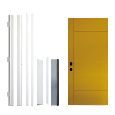 36 po. X 80 po. Porte avant affleurante gauche en fibre de verre à finition jaune avec seuil, charnières