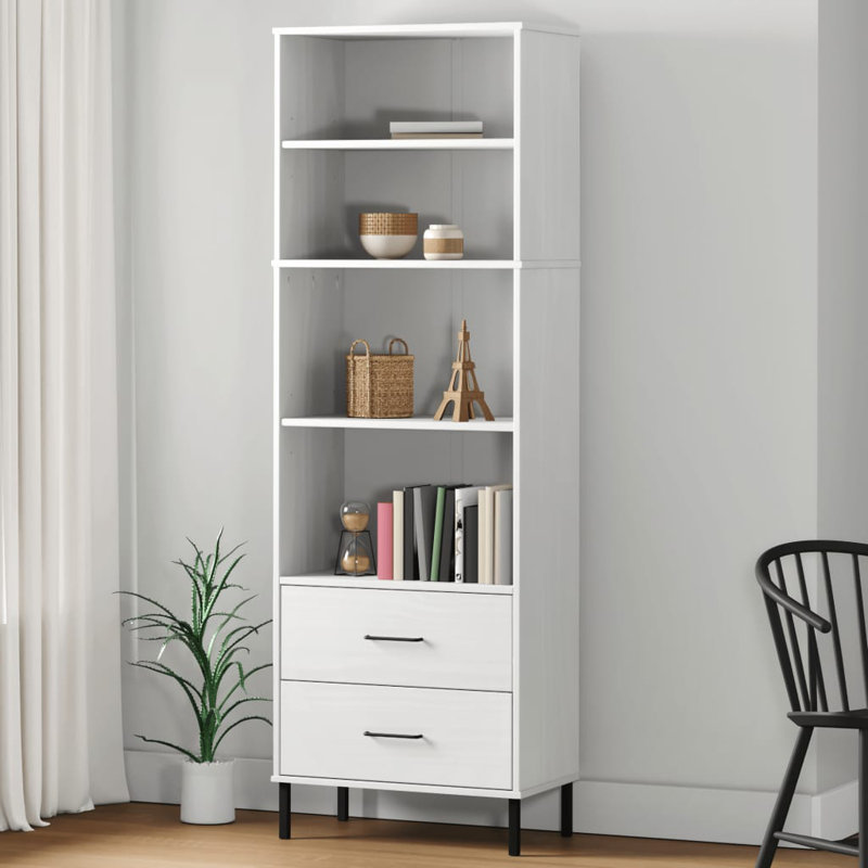 Bookshelf Book Cabinet with 2 Drawers Storage Cabinet OSLO Solid Wood, White