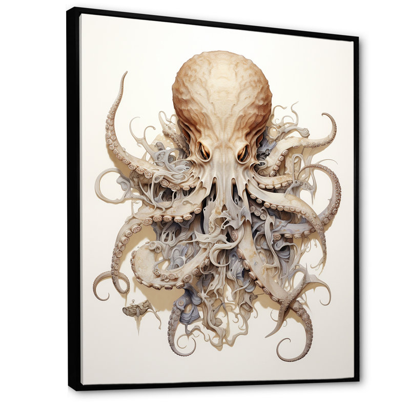 " Superheros Octopus Warrior II ", 44" H x 34" W x 1.5" D, Black Floater Framed
