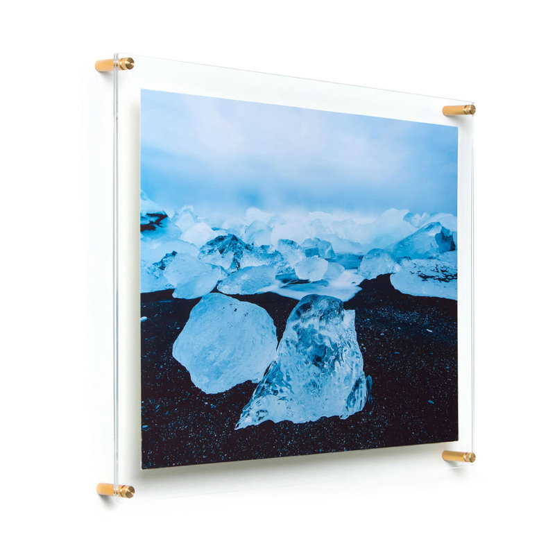 Double Panel Floating Acrylic Picture Frame, 24" W x 36" H, Gold