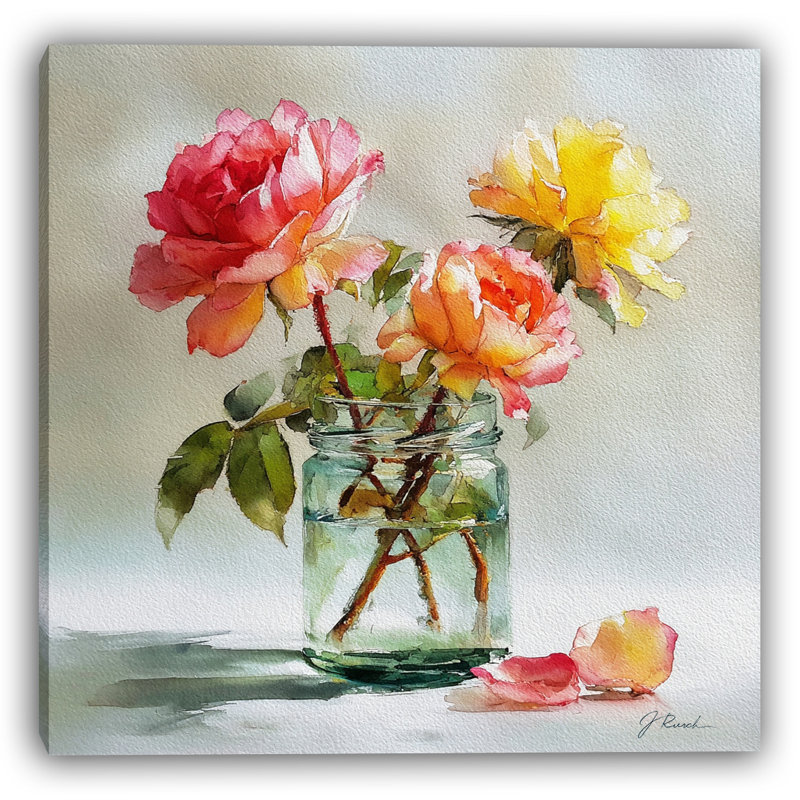 «Roses in Glass II», art mural sur toile tendue