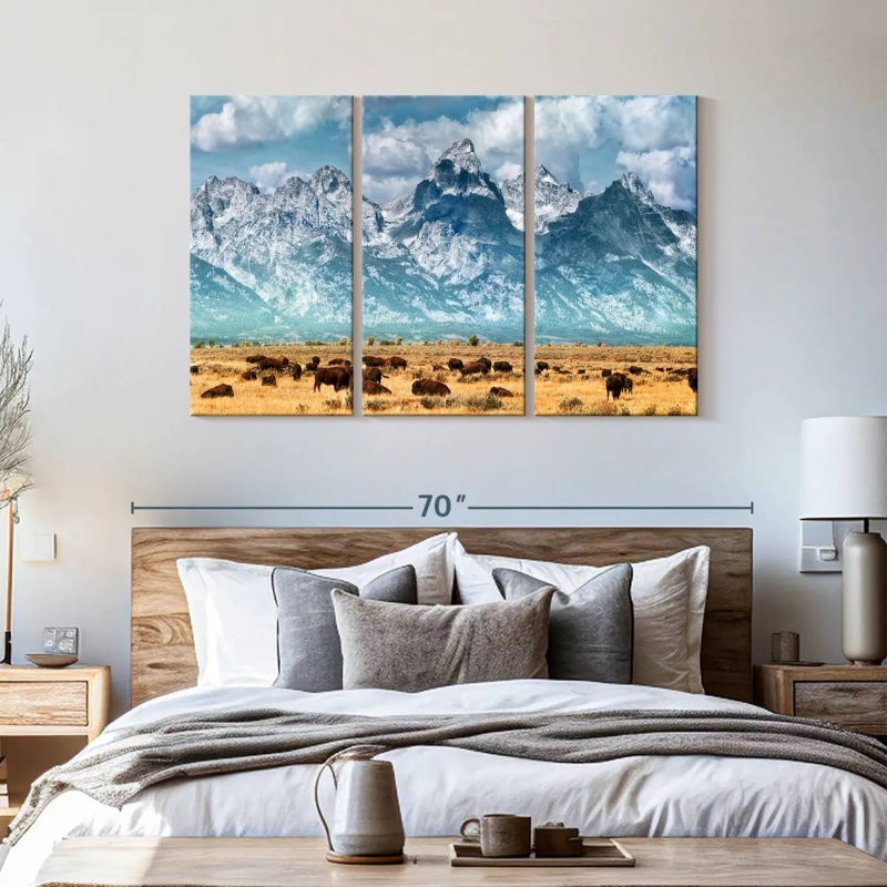 Bison Herd In Grand Teton, reproduction d'art sur toile, H 36 po x l 57 po