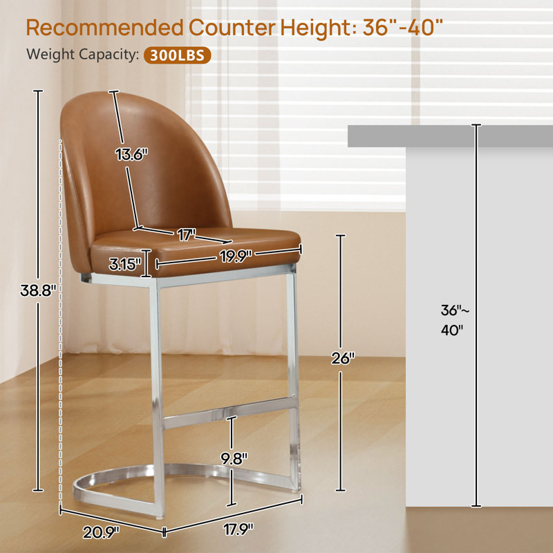 Tabouret de comptoir revêtu de similicuir 26 po Maoz, 1, Blanc