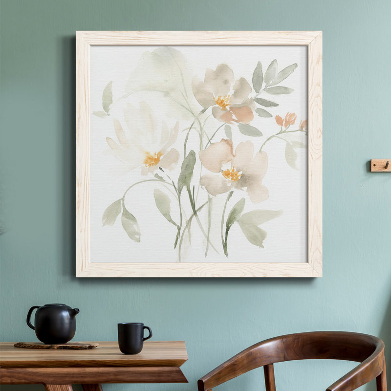 «Whispering Petals I», art mural sur toile, Cadre blanc, H 17 po x l 17 po x P 1,5 po