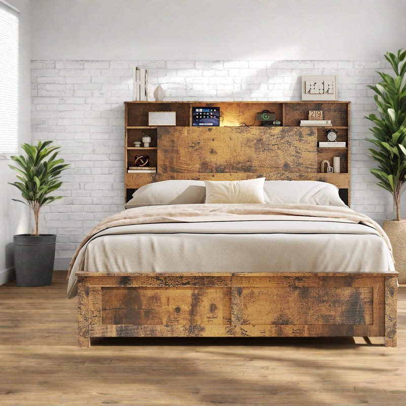 Lits modernes spacieux avec rangement en bois et capacité de charge à DEL
