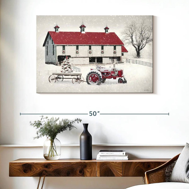 Grange de Noël rouge et blanche, H 26 po x l 39 po