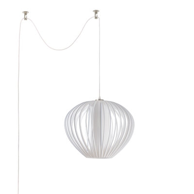 Mouton Swag Lamp, Weathered Brass, White Satin Shade, Dimmable, Bulb Included