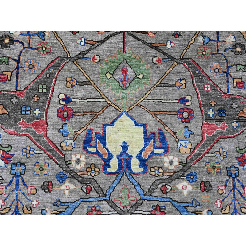 Tapis gris en laine noué à la main 8 pi 9 po x 12 pi Nevada Peshawar Bijar Garus