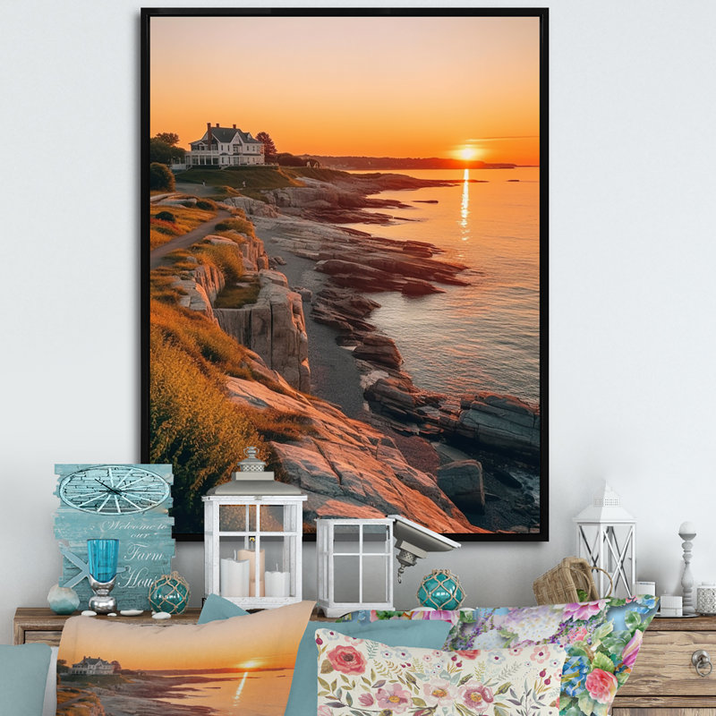 «Riff Island», art mural de New York, Rhode Island, 32" H x 16" W, Cadre flottant noir